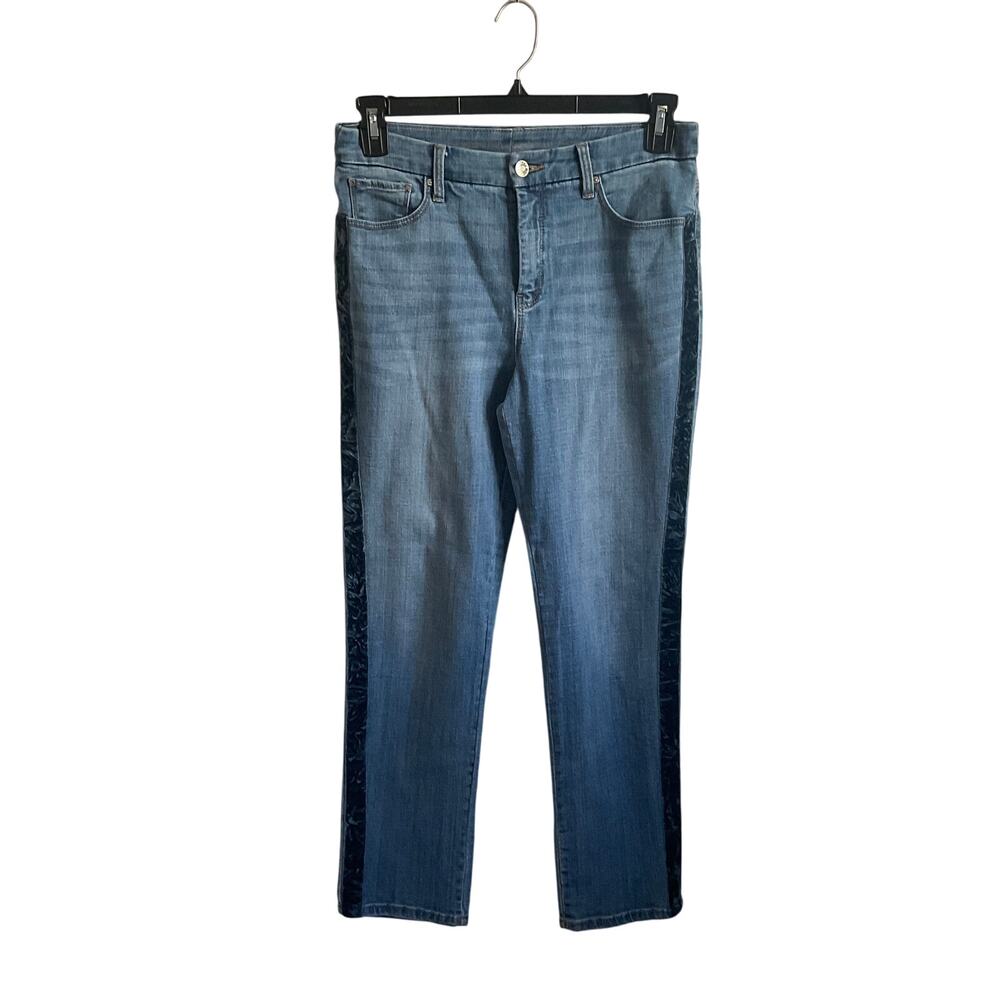 Chico’s So Slimming Girlfriend Slim Leg Ankle Velvet Stripe Jeans - Size 6